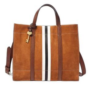 Fossil Women's Russet Orange Suede Leather Carmen Shopper Tote Crossbody Bag
